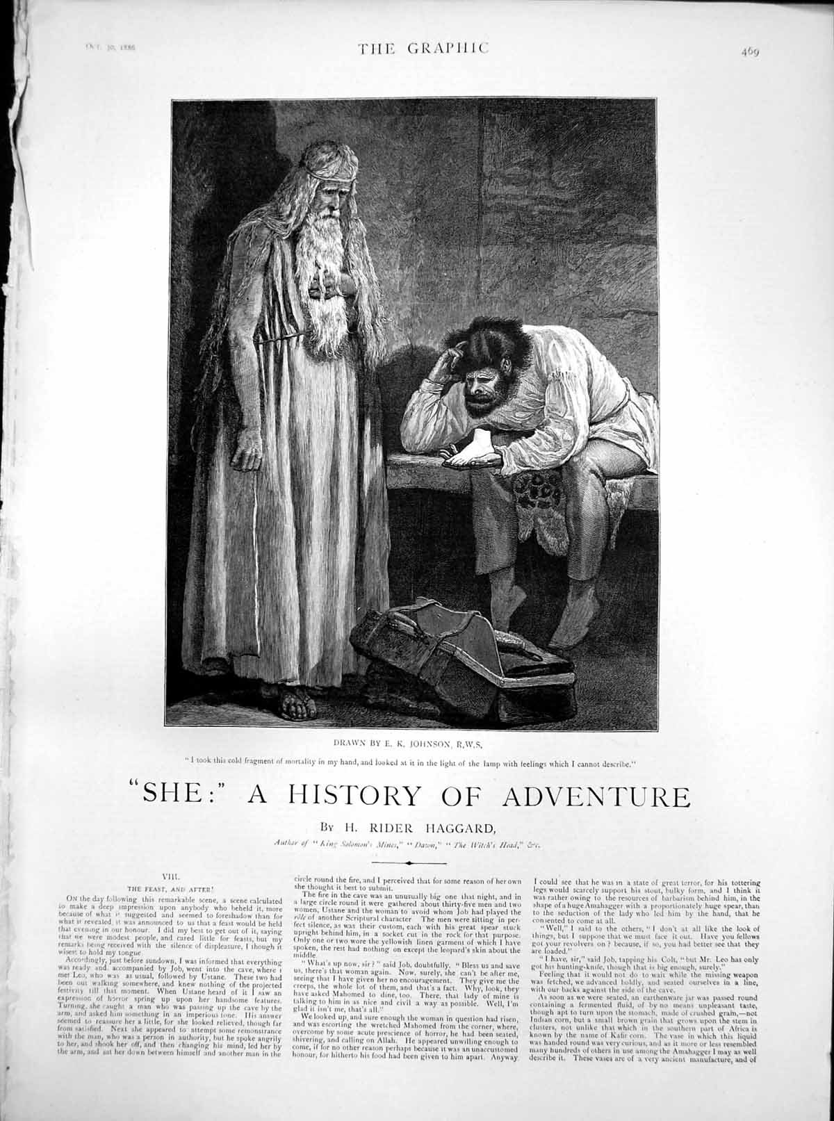 Old Antique Print She History Adventure Feast After Foot Mans Hand 1886 19th