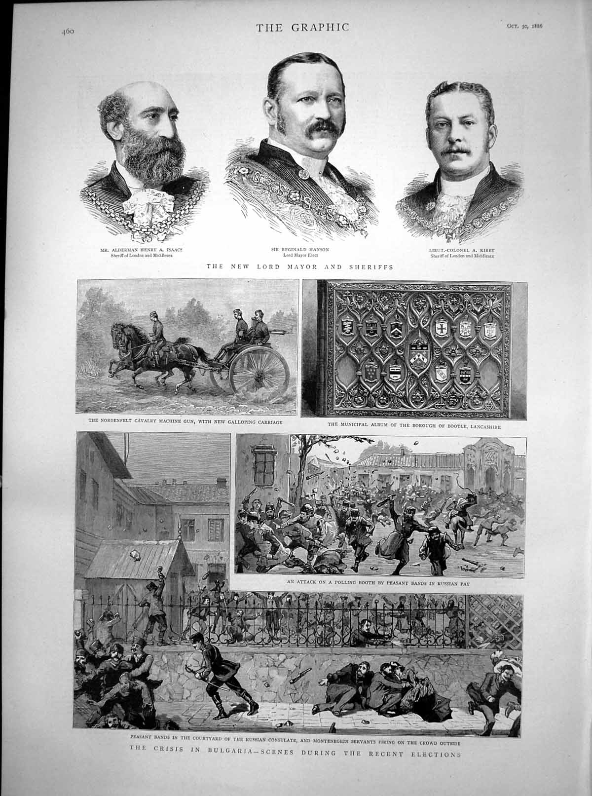 Old Print New Lord Mayor R Hanson Sheriffs Crisis Bulgaria Elections 1886 19th