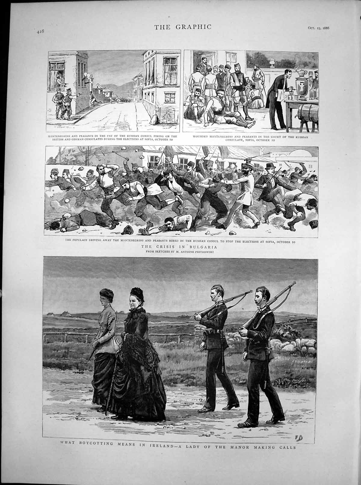 Old Antique Print Crisis Bulgaria Elections Sofia Boycotting Ireland 1886 19th