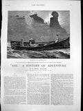 Old Print She History Adventure Squall People Boat Rock Shaped Face 1886 19th