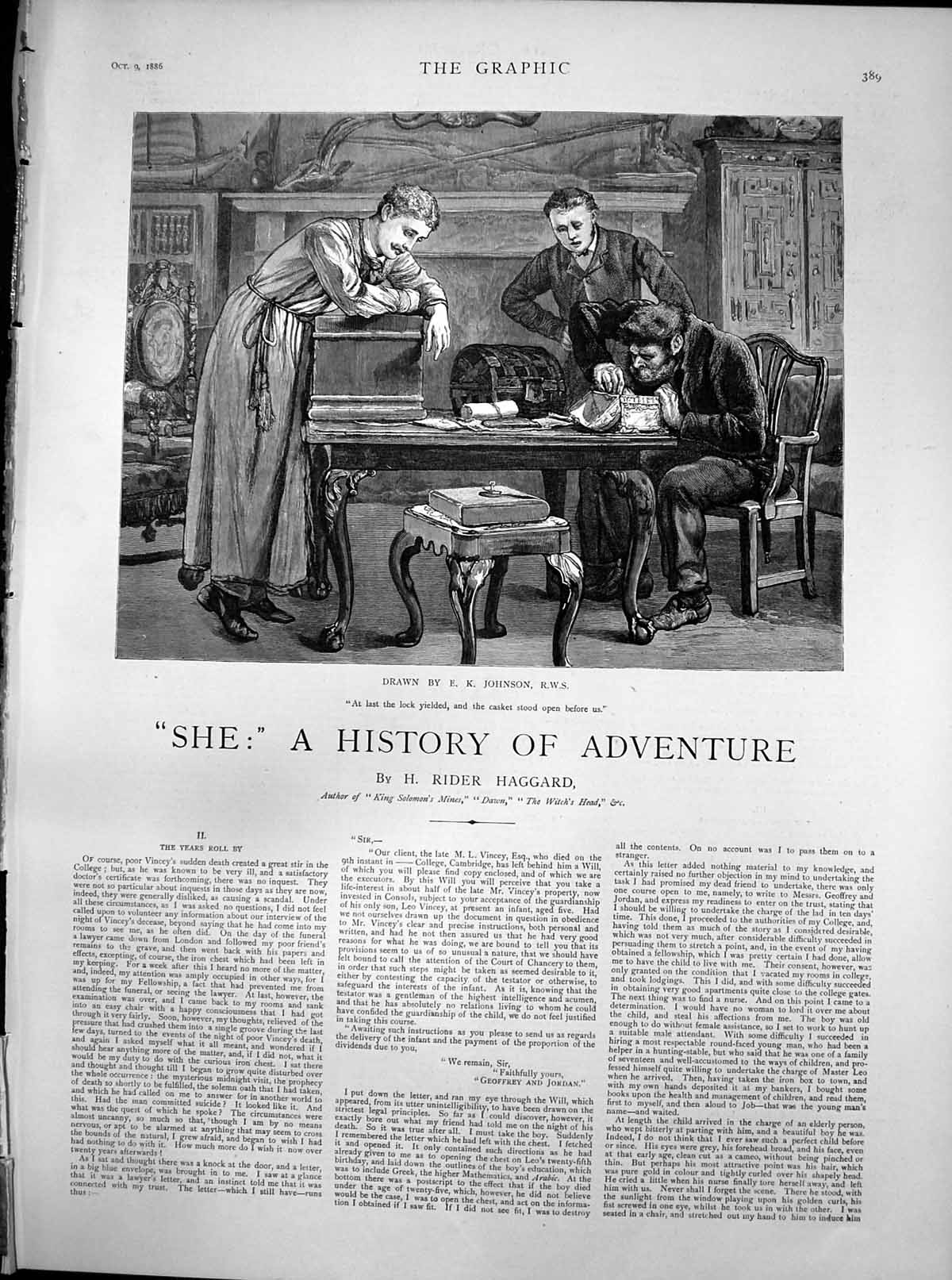 Antique Old Print She History Adventure Years Roll By Casket Open Table 1886
