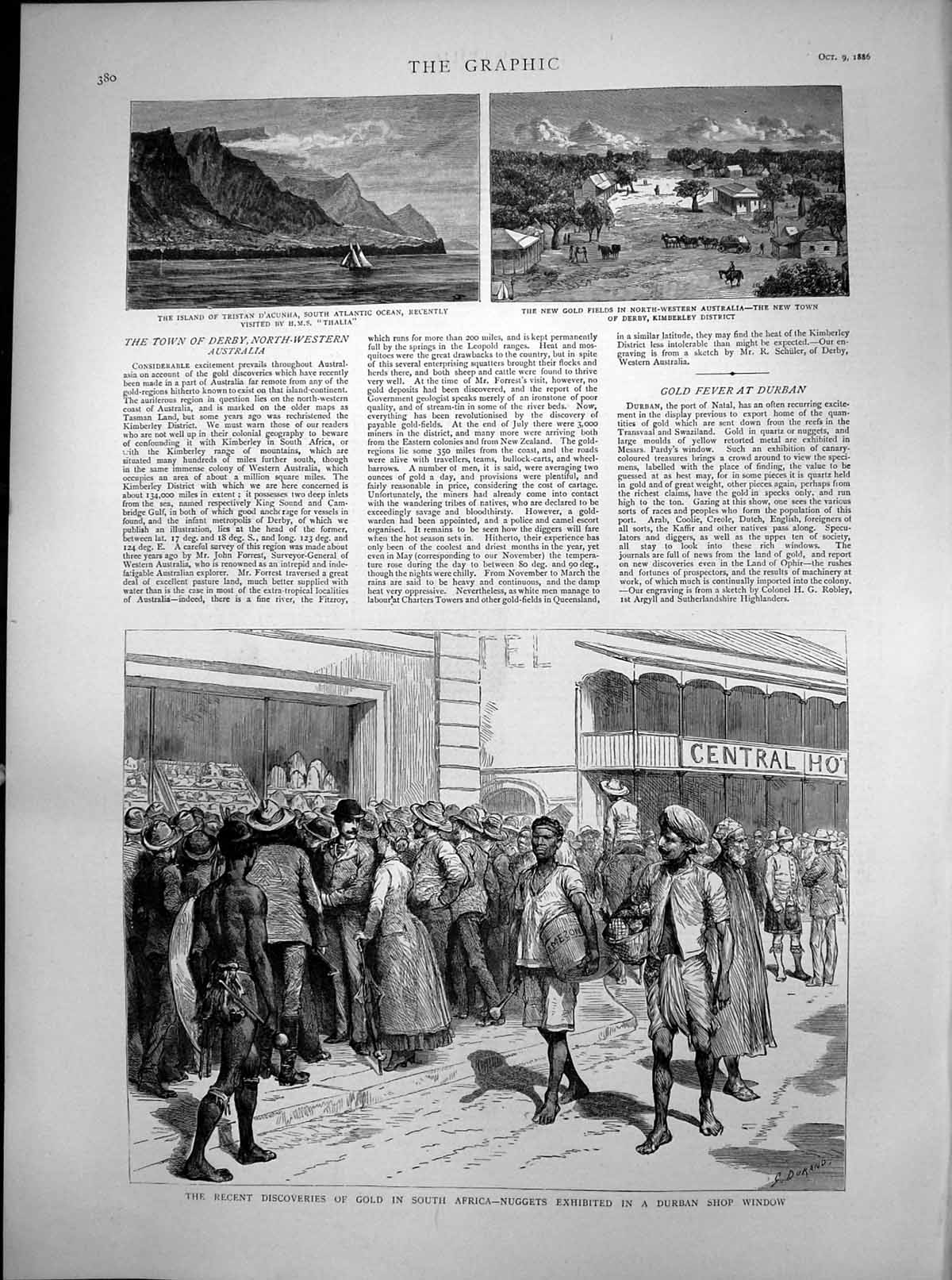 Old Antique Print GFields Kimberley Discovery GSouth Africa Durban 1886 19th