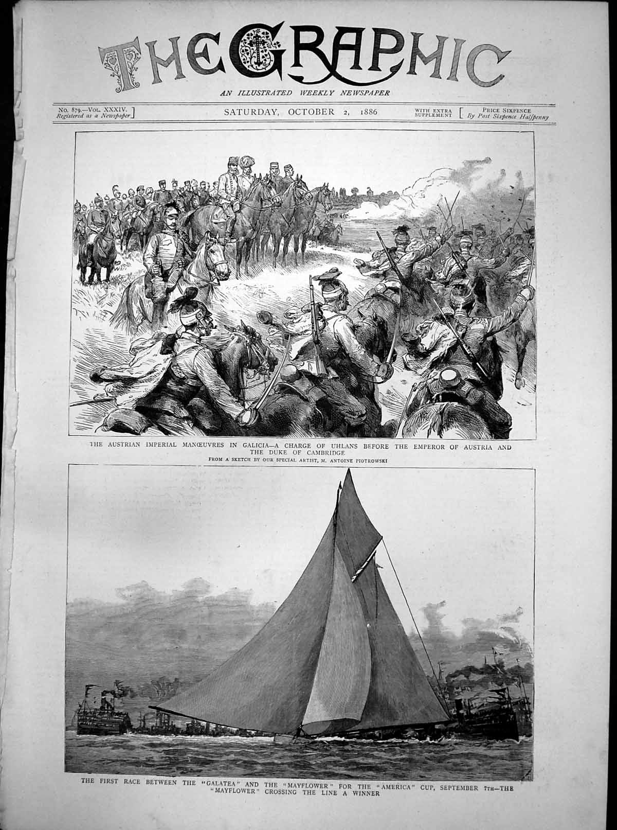 Old Antique Print Austrian Manoeuvres Galicia Race Galatea Mayflower1886 19th