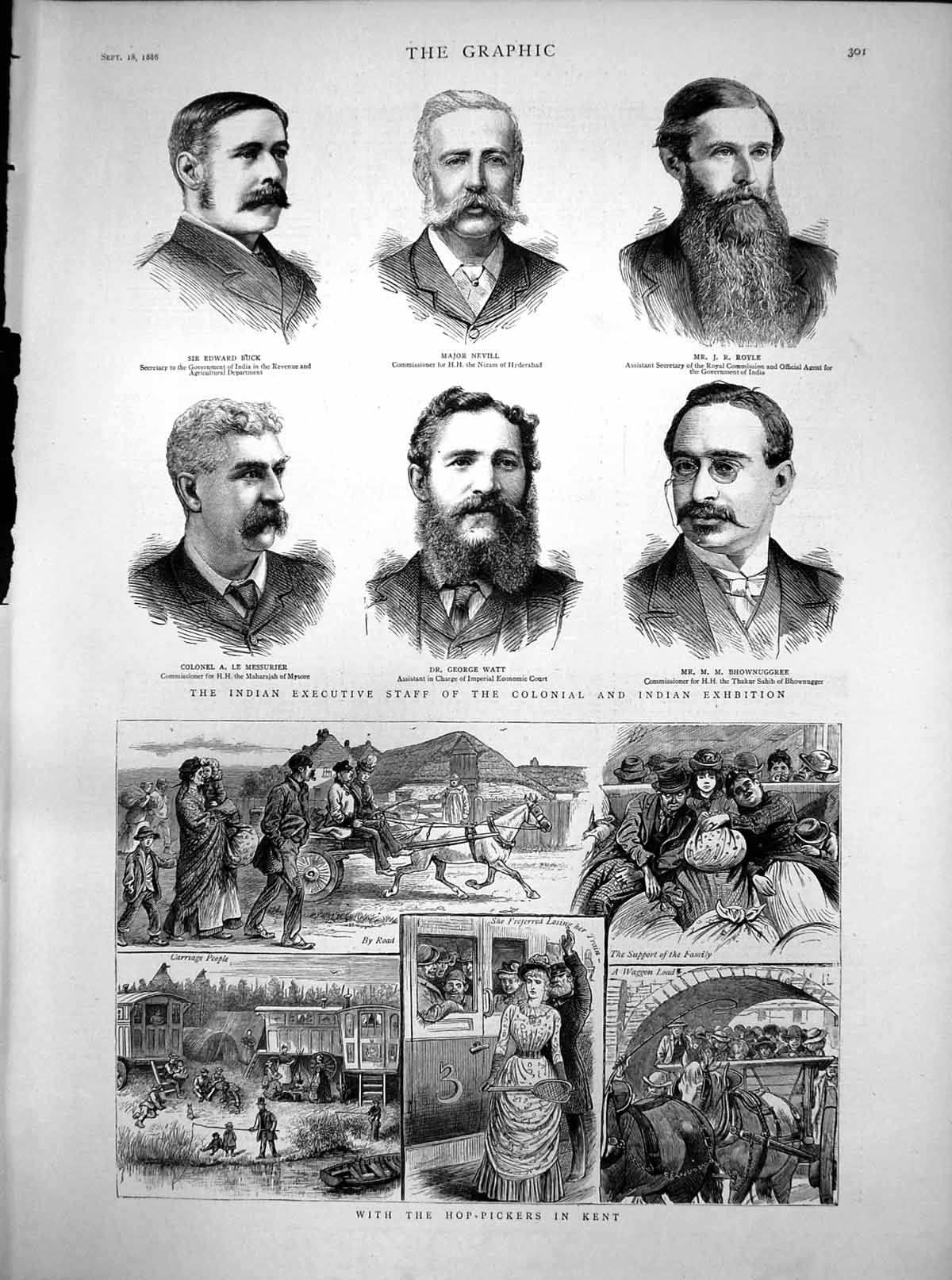 Antique Print Hop Pickers Kent Indian Staff Colonial Indian Exhibition 1886