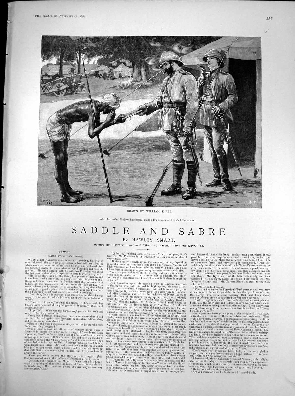 Old Print Saddle Sabre Major Kynastons Visitor Hobson Salaam Letter 1887 19th