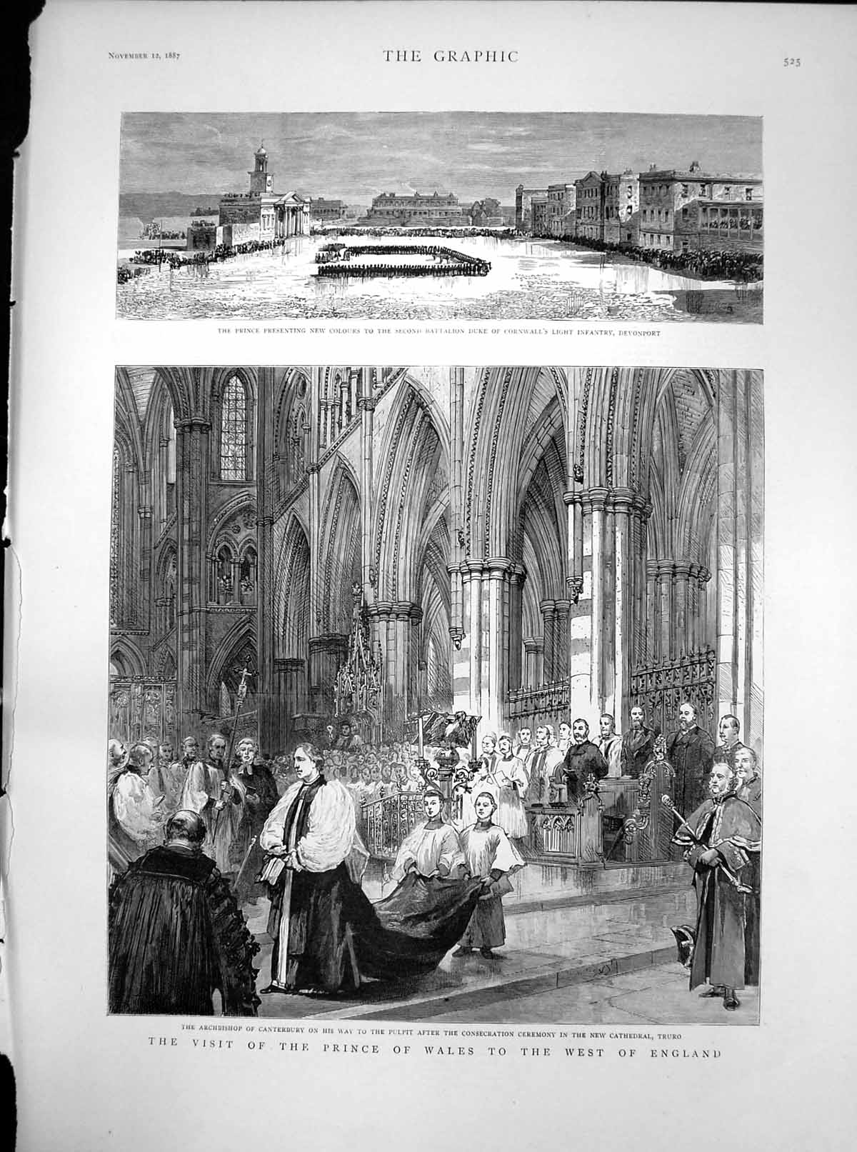 Antique Old Print Archbishop Canterbury Consecration Truro Prince Wales 1887