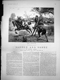 Antique Old Print Saddle Sabre Shere Ali Dacoit Two Riders Wasps Nest 1887 19th