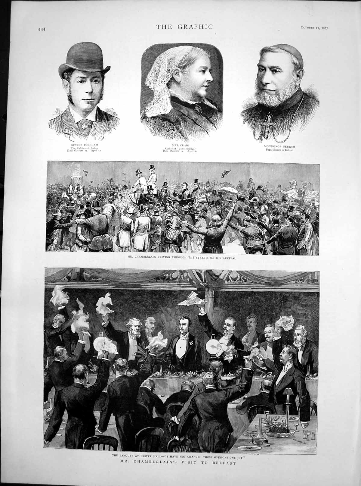 Old Mrs Craik Mr Chamberlains Visit Belfast Banquet Ulster Hall 1887 Victorian