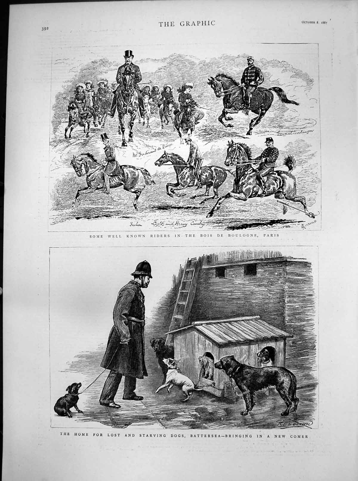 Old Antique Print Riders Bois De Boulogne Paris Battersea Home Dogs 1887 19th