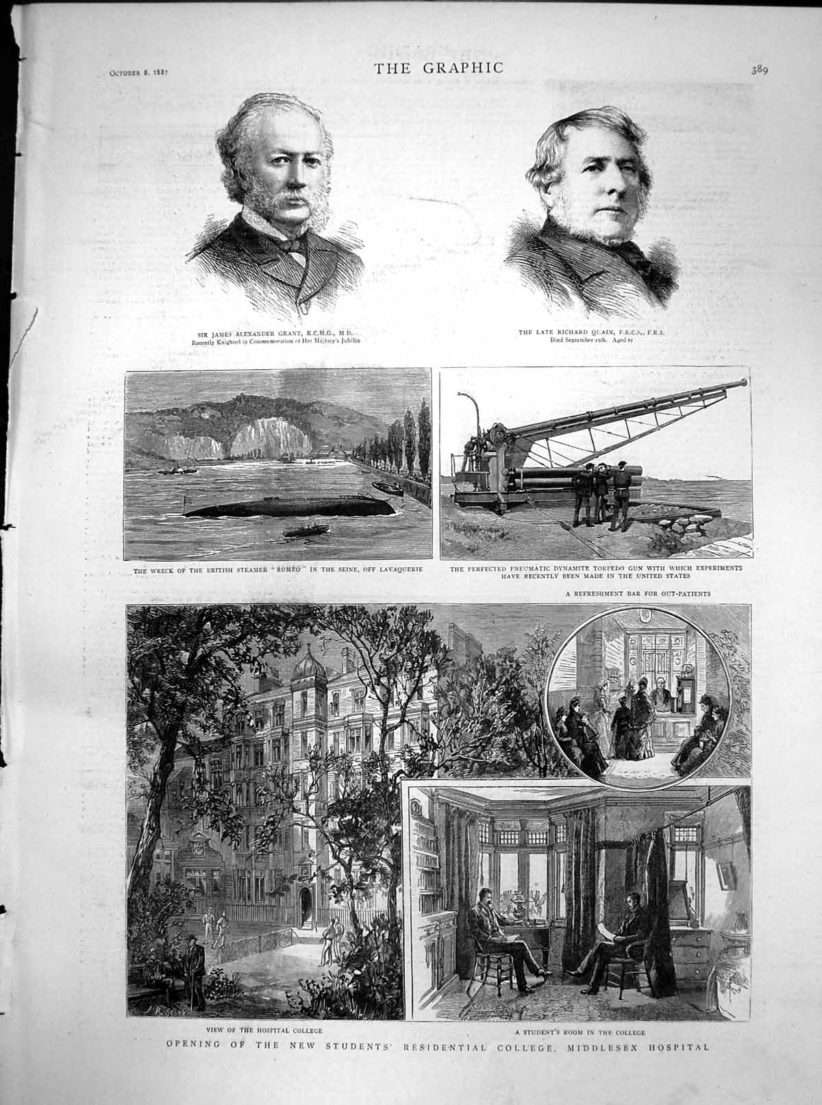 Antique Old Print Wreck Romeo Seine Students College Middlesex Hospital 1887