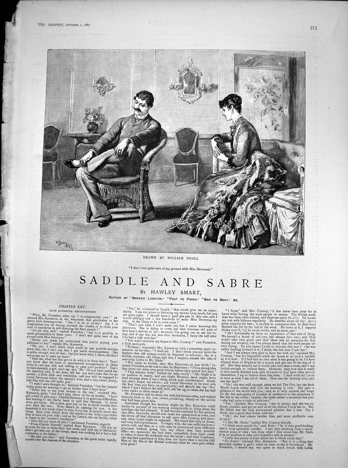 Antique Old Print Saddle Sabre Kate Kynaston Reconnoitres Miss Devereux 1887