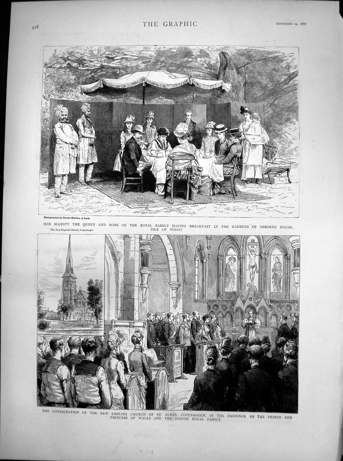 Old Antique Print Consecration Church Copenhagen Queen Osborne House 1887 19th