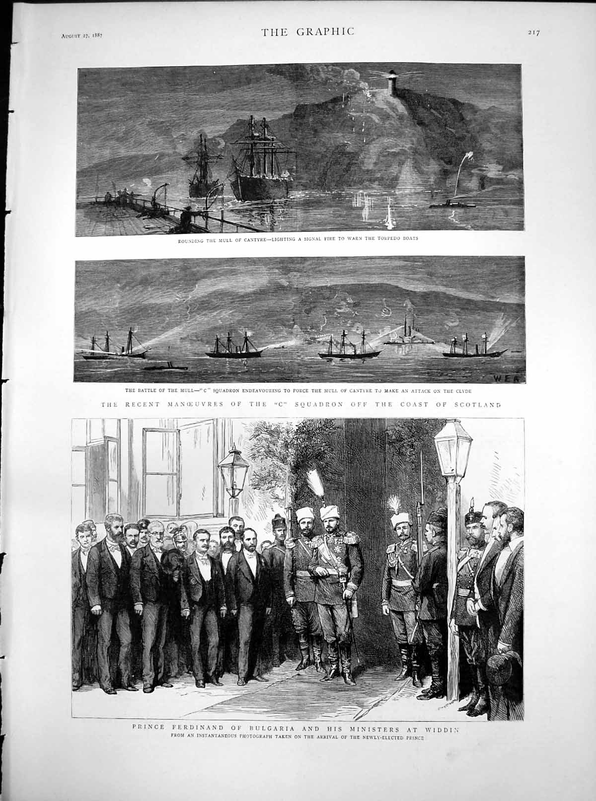 Old Print C Squadron Coast Scotland Prince Ferdinand Bulgaria Widdin1887 19th