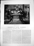 Antique Old Print Saddle Sabre Waif Lifes Stream Two Men Playing Cards 1887