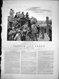 Antique Print Saddle Sabre Hunt Steeplechase Horse Cleared Fence Front 1887