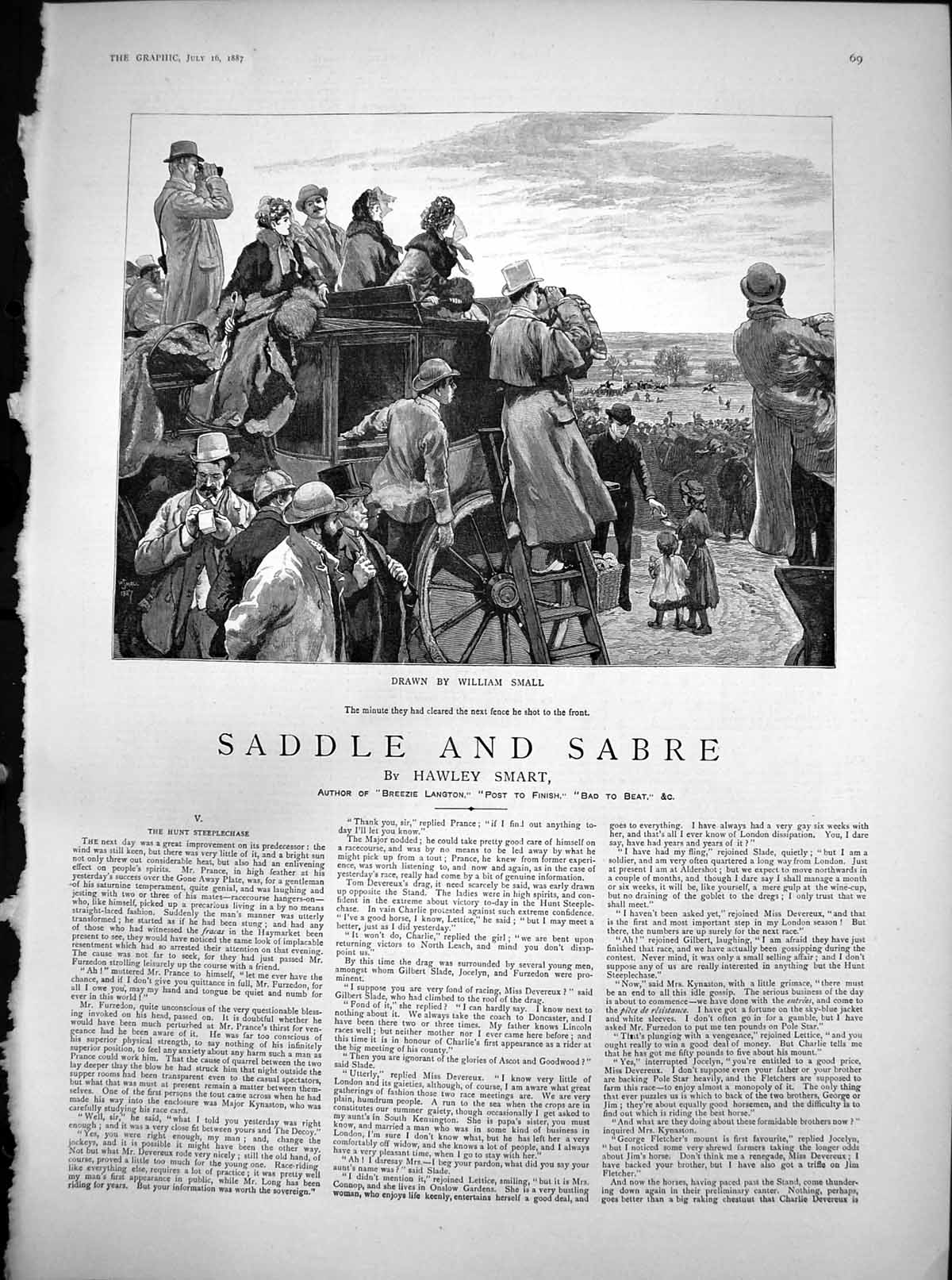 Antique Print Saddle Sabre Hunt Steeplechase Horse Cleared Fence Front 1887