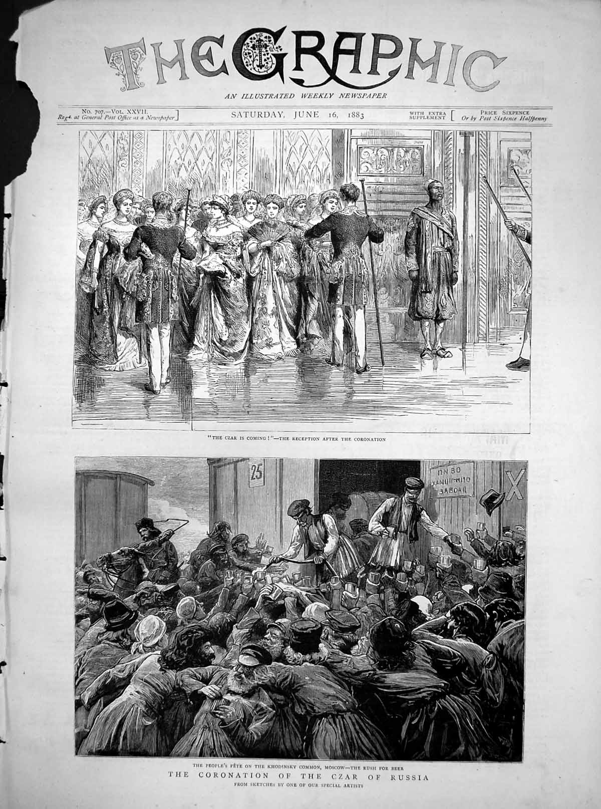 Antique Old Print Coronation Czar Russia Reception Fete Khodinsky Moscow 1883