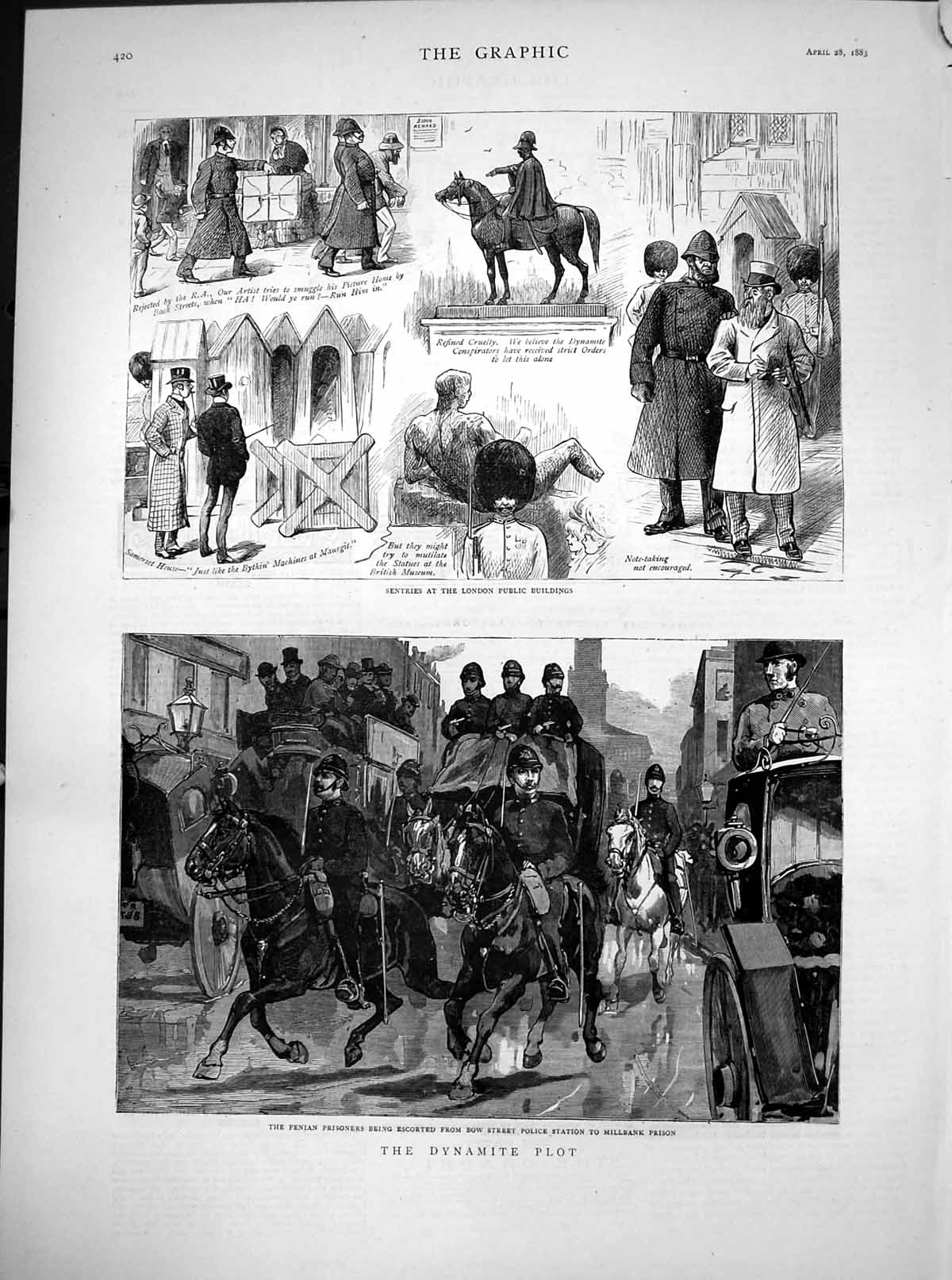 Antique Print Sentries London Public Buildings Dynamite Plot Prisoners 1883