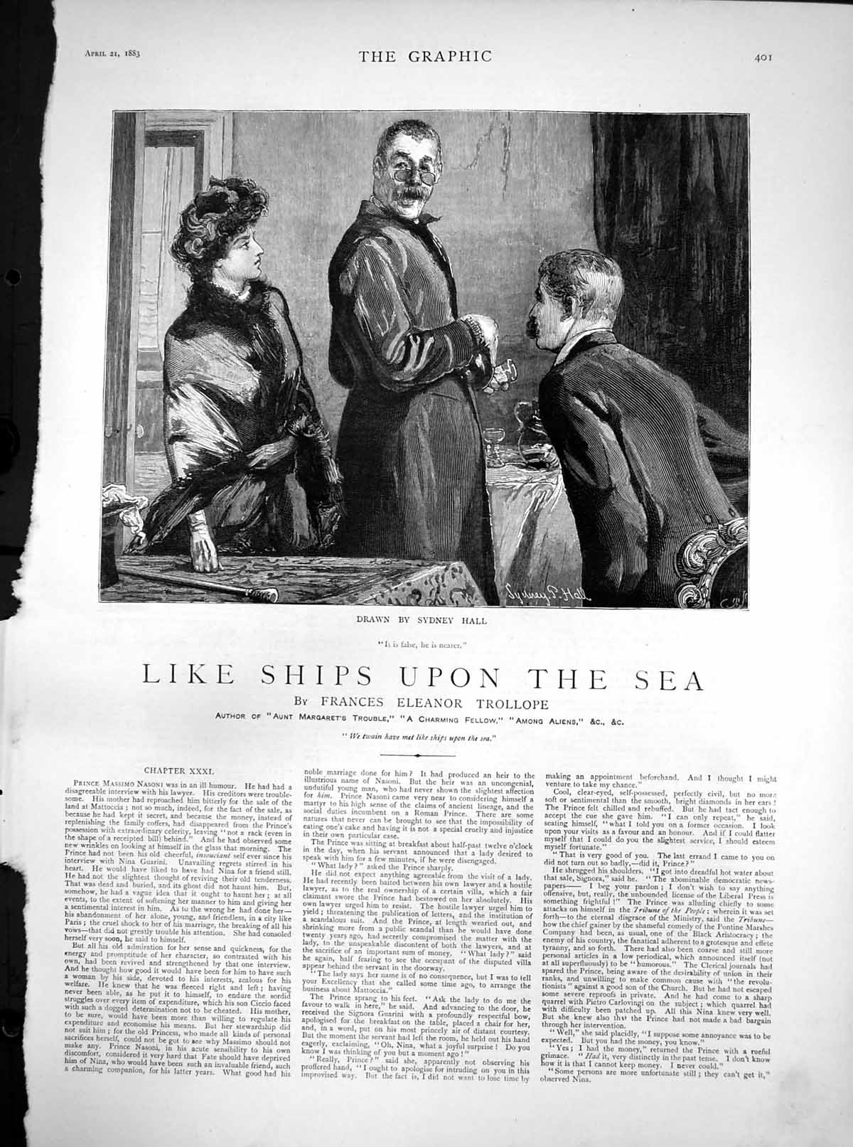 Old Print Like Ships Upon Sea S Hall Men Lady Its False He Is Nearer 1883 19th