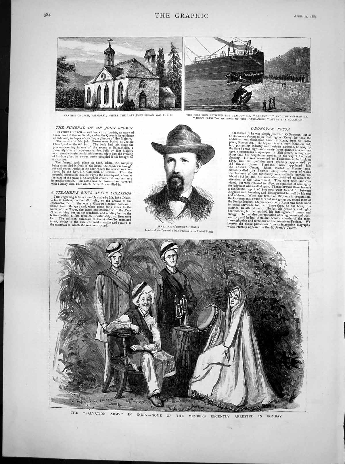 Old Print Crathie Church Balmoral Jeremiah Rossa Salvation Army India1883 19th