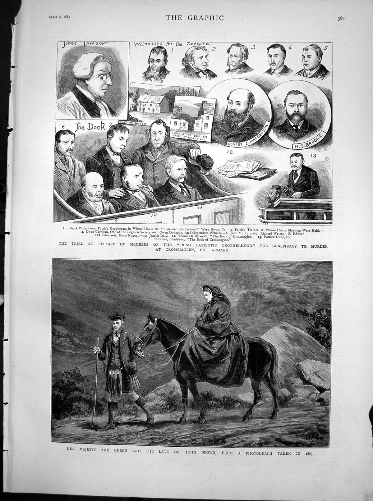 Old Print Queen John Brown Trial Belfast Irish Patriotic Brotherhood1883 19th