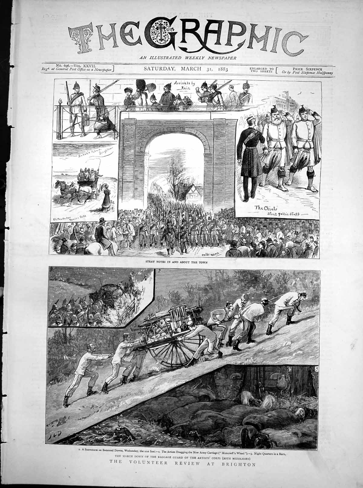 Antique Print Volunteer Review Brighton March 20th Middlesex Regiment 1883