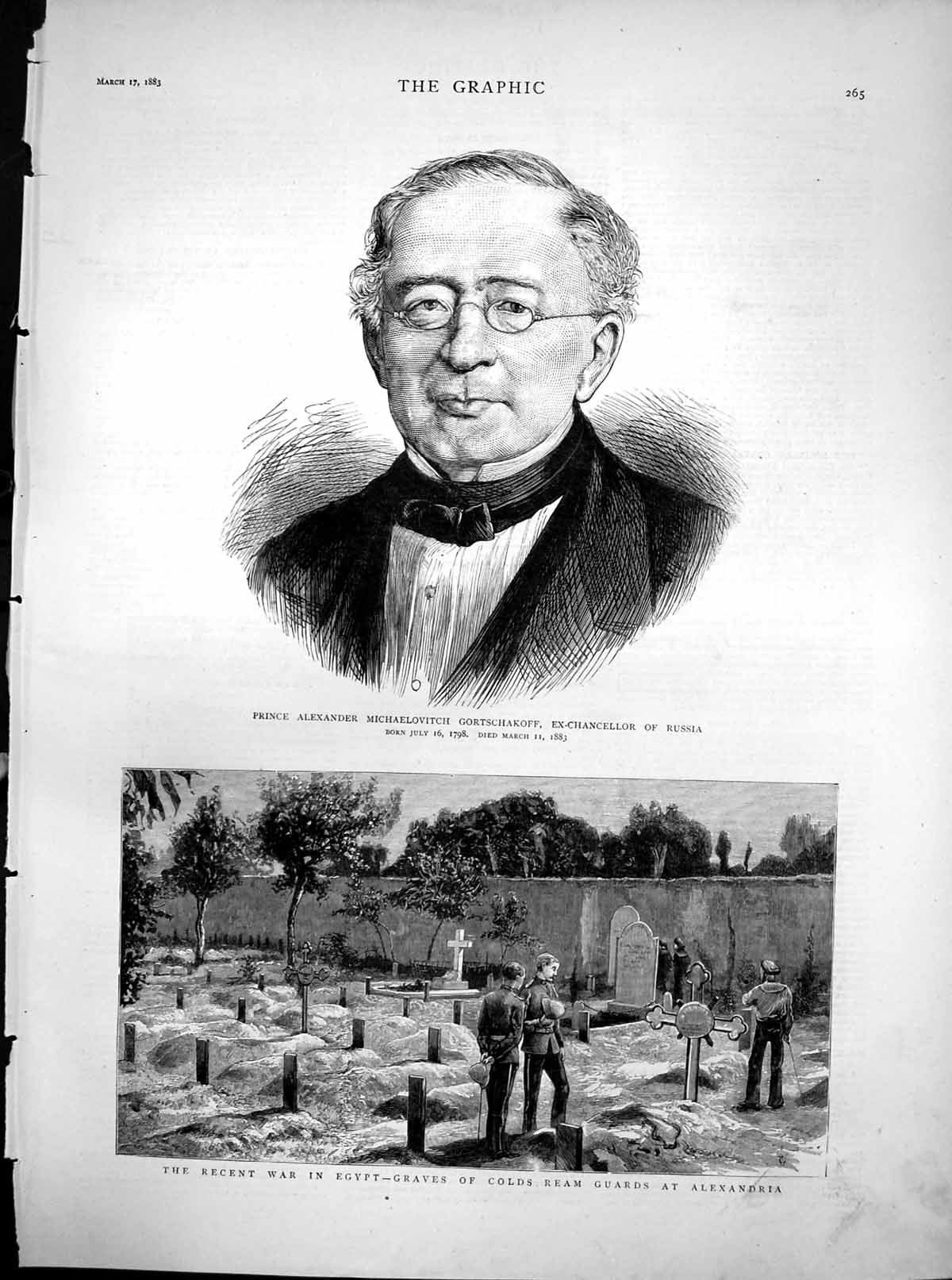 Old Print Prince Alexander Gortschakoff War Egypt Graves Alexandria 1883 19th