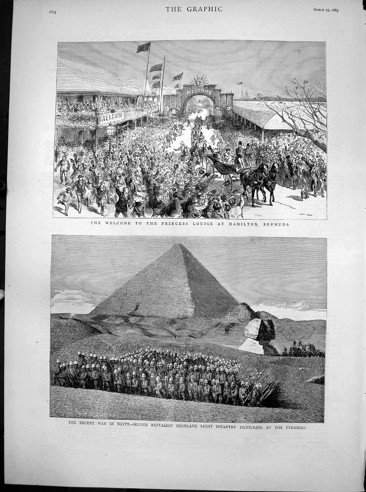 Antique Print Princess Louise Bermuda Highland Infantry Pyramids Egypt 1883