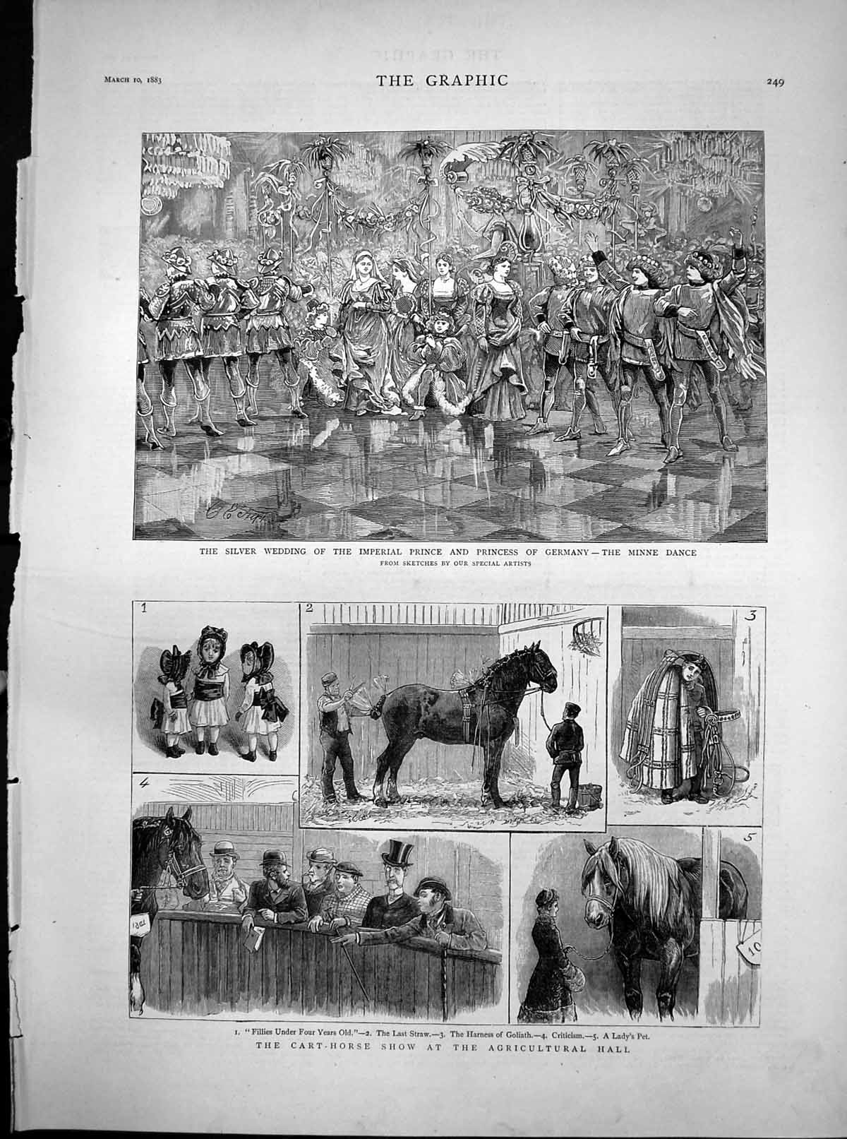 Antique Old Print Cart Horse Show Hall Silver Wedding German Imperials 1883