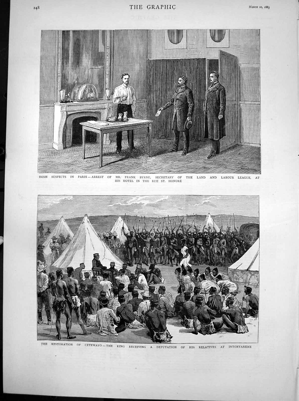 Old Print Irish Suspects Paris Frank Byrne Restoration Cetewayo King 1883 19th