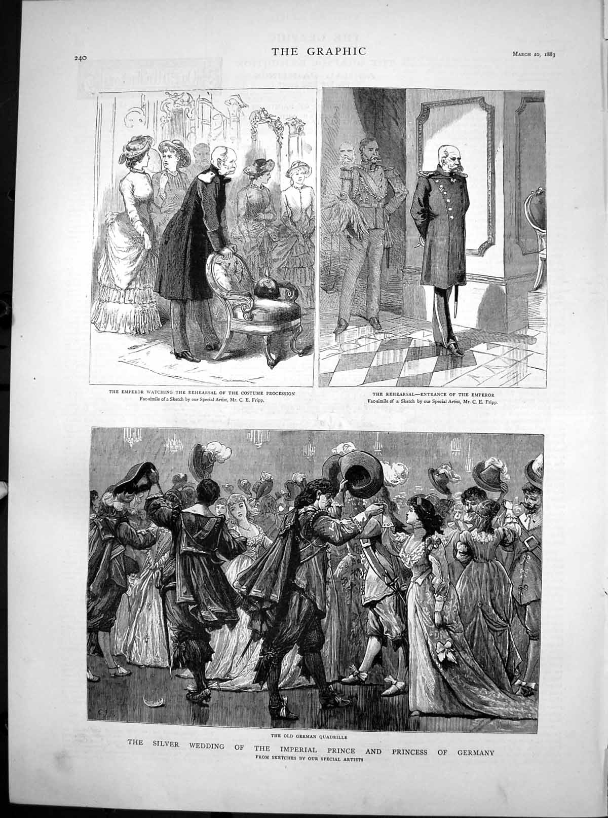 Old Print Silver Wedding Prince Princess Germany Costume Procession 1883 19th