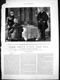 Antique Old Print Like Ships Upon Sea Miss Baines Asleep Man Enters Door 1883