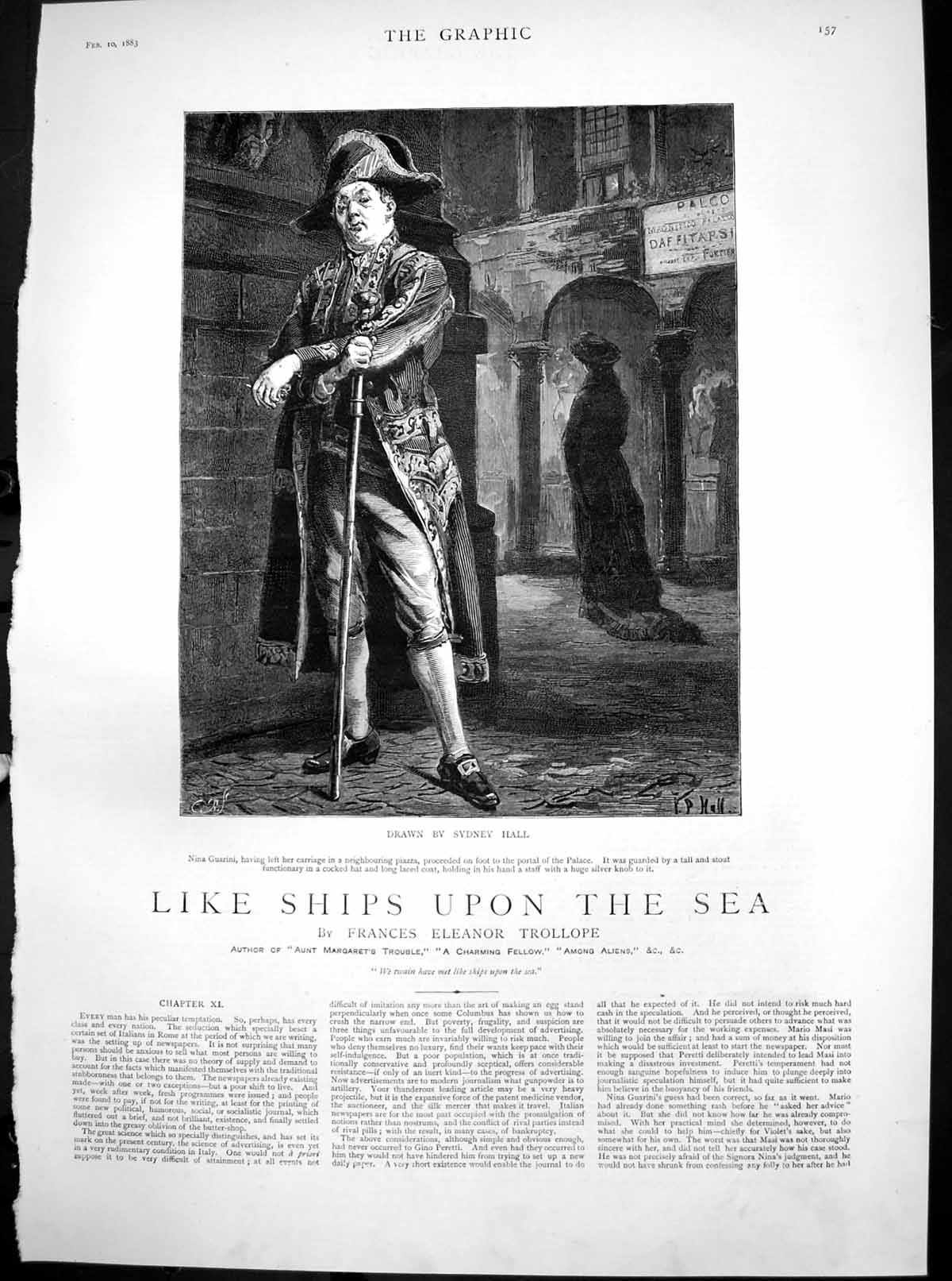 Old Print Like Ships Upon Sea Nina Guarini Palace Guarded Stout Man 1883 19th