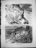 Old Print Cornish Fox Hunt Run Down Cliff Tintagel Digging Cliff Fox 1883 19th