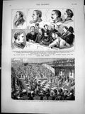 Antique Old Print Chess Living Pieces Guildhall Murder League Ireland 1883 19th