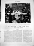 Old Print Like Ships Upon Sea Lady Waiting Bini Finish Writing Table 1883 19th