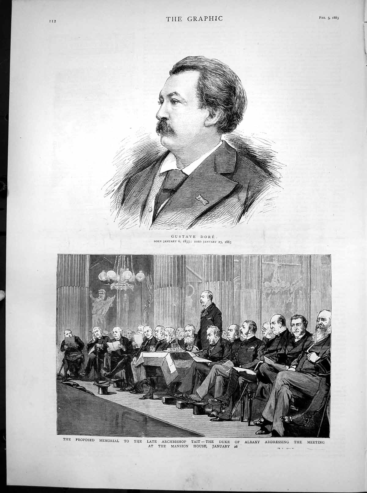 Antique Print Gustave Dore Memorial Archbishop Tait Duke Albany Meeting1883