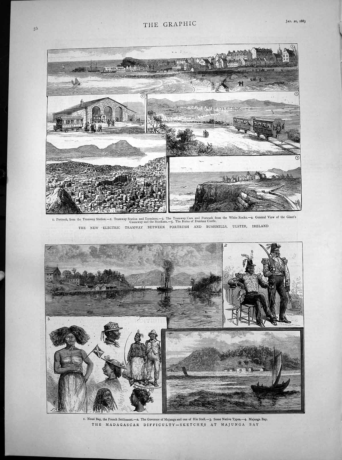 Antique Print Electric Tramway Portrush Ireland Madagascar Difficulty 1883 19th
