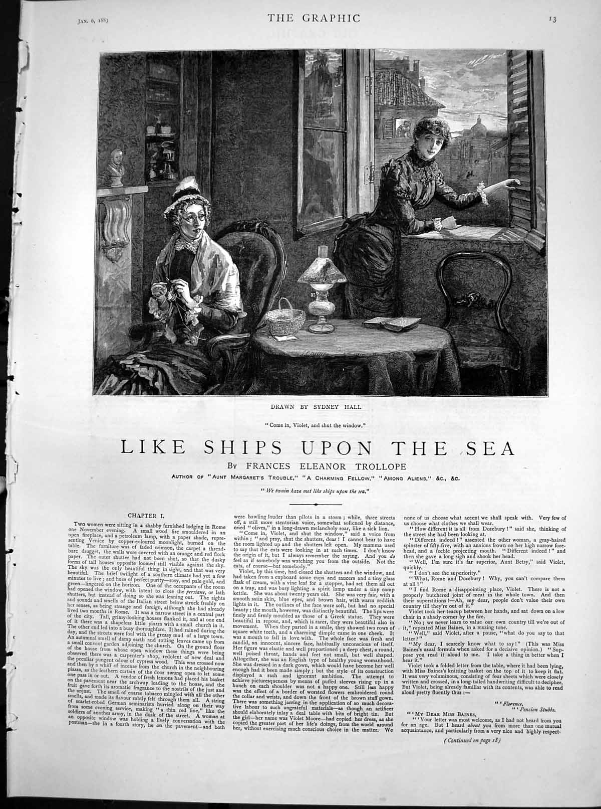Antique Print Like Ships Upon Sea Lady Says Come In Violet Shut Window 1883