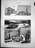 Original Old Antique Print Trowbridge Church Salmon Fishing New Brunswick 1883