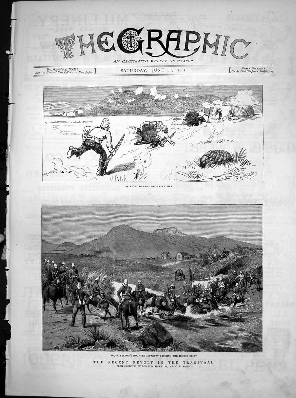 Antique Old Print Revolt Transvaal Major Barrows Infantry Ingogo Drift 1881