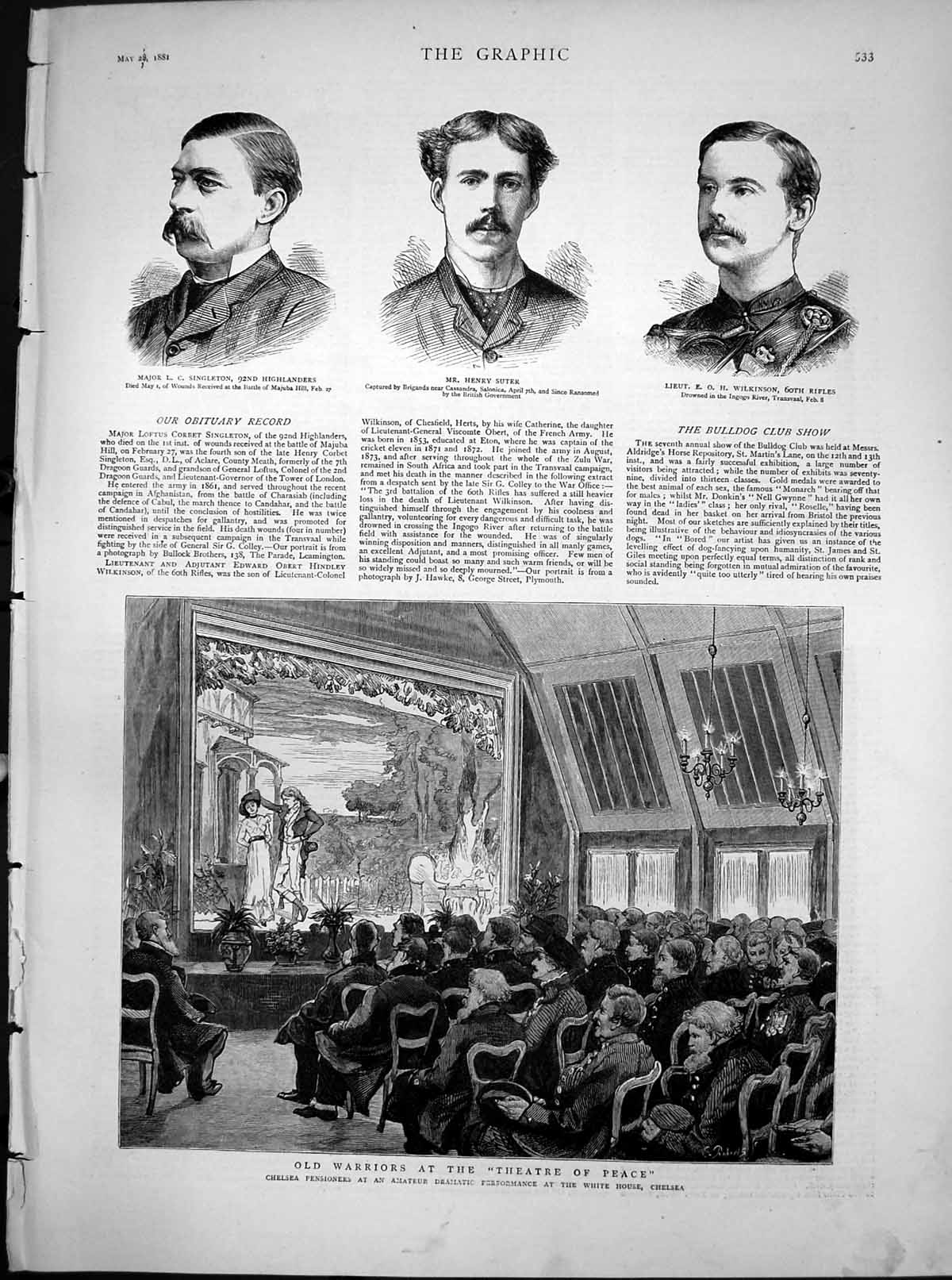 Old Antique Print Henry Suter Chelsea Pensioners Amateur Dramatics 1881 19th