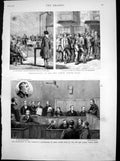 Original Old Antique Print Bow Street Police Court Herr Johann Freiheit 1881