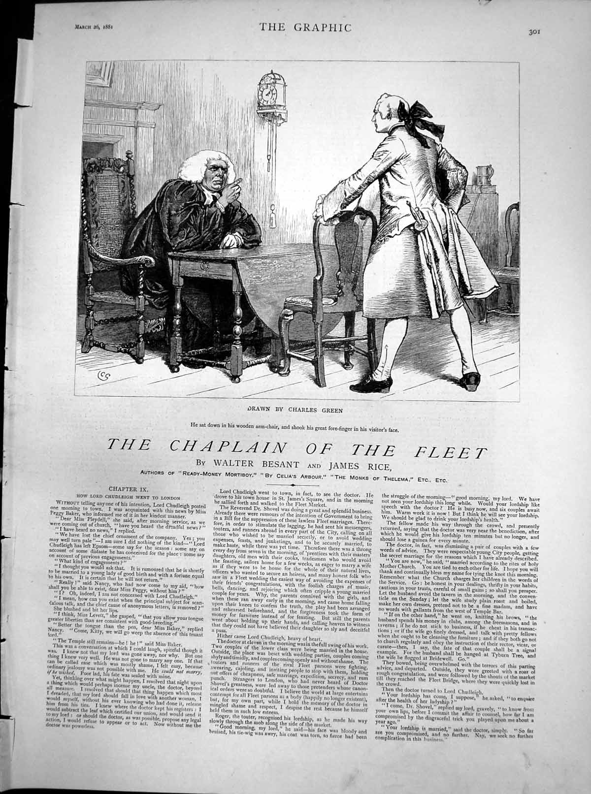 Original Old Antique Print Chaplain Fleet How Lord Chudleigh Went London 1881