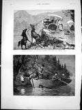 Antique Print Mountain Travelling India Lobster Spearing Torch Canada 1881 19th
