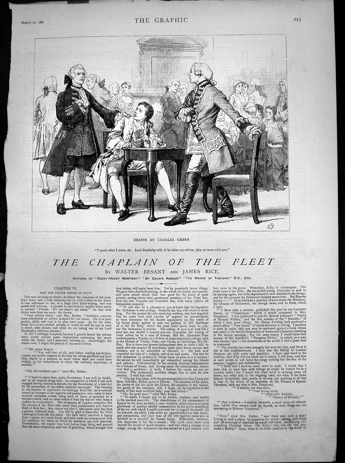 Antique Old Print Chaplain Fleet How Doctor Wrote Kitty Lord Eardsley 1881 19th