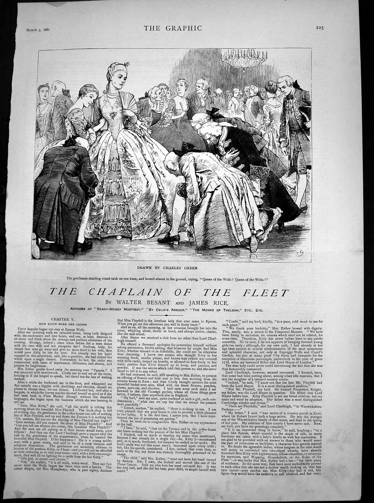 Antique Print Chaplain Fleet How Kitty Wore Crown Queen Wells Men Bow 1881 19th