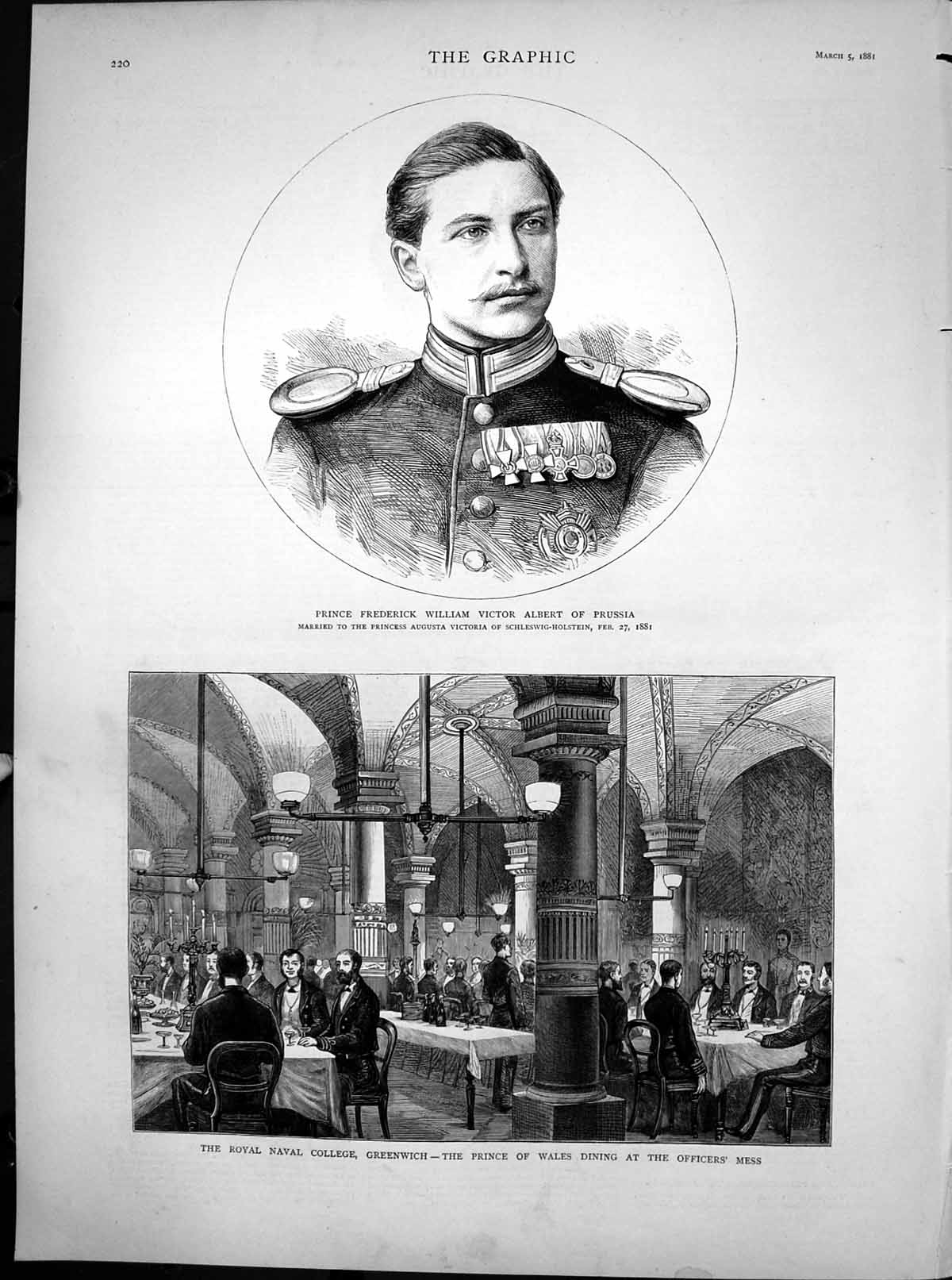 Antique Print Prince Frederick Prussia Naval College Greenwich Prince 1881 19th