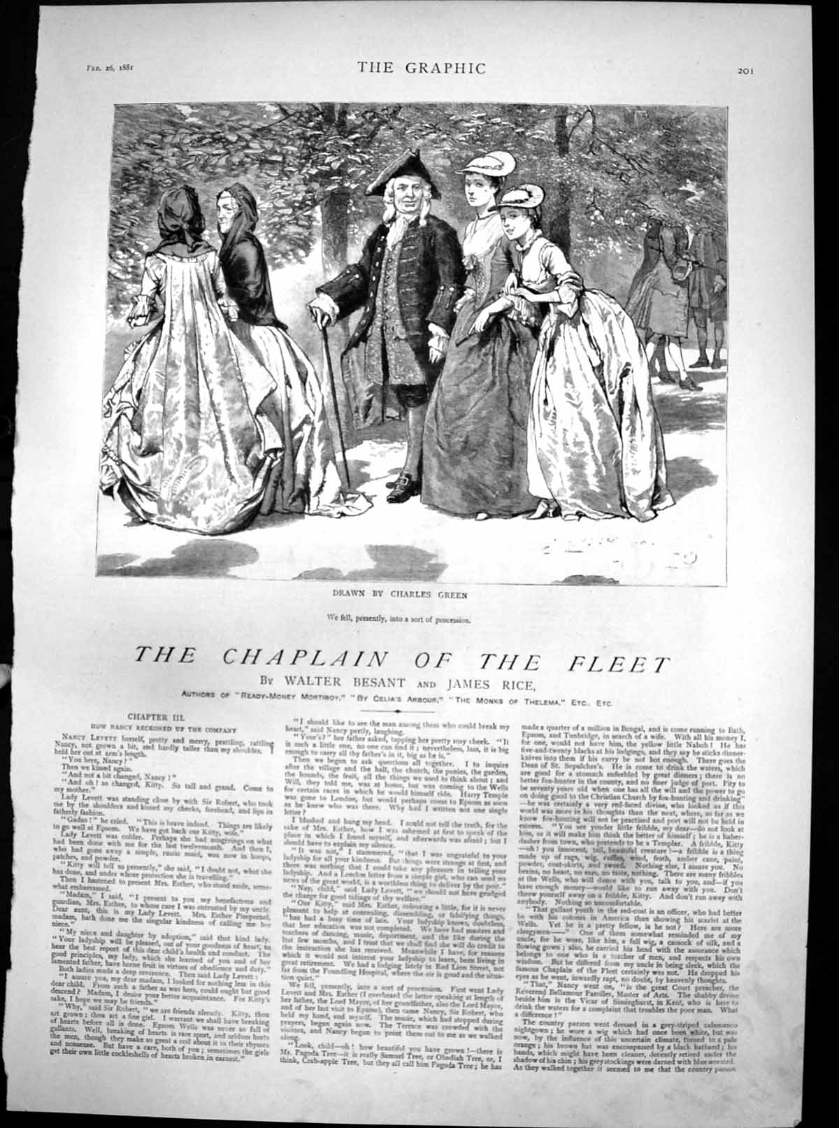 Antique Old Print Chaplain Fleet How Nancy Reckoned Company Procession 1881