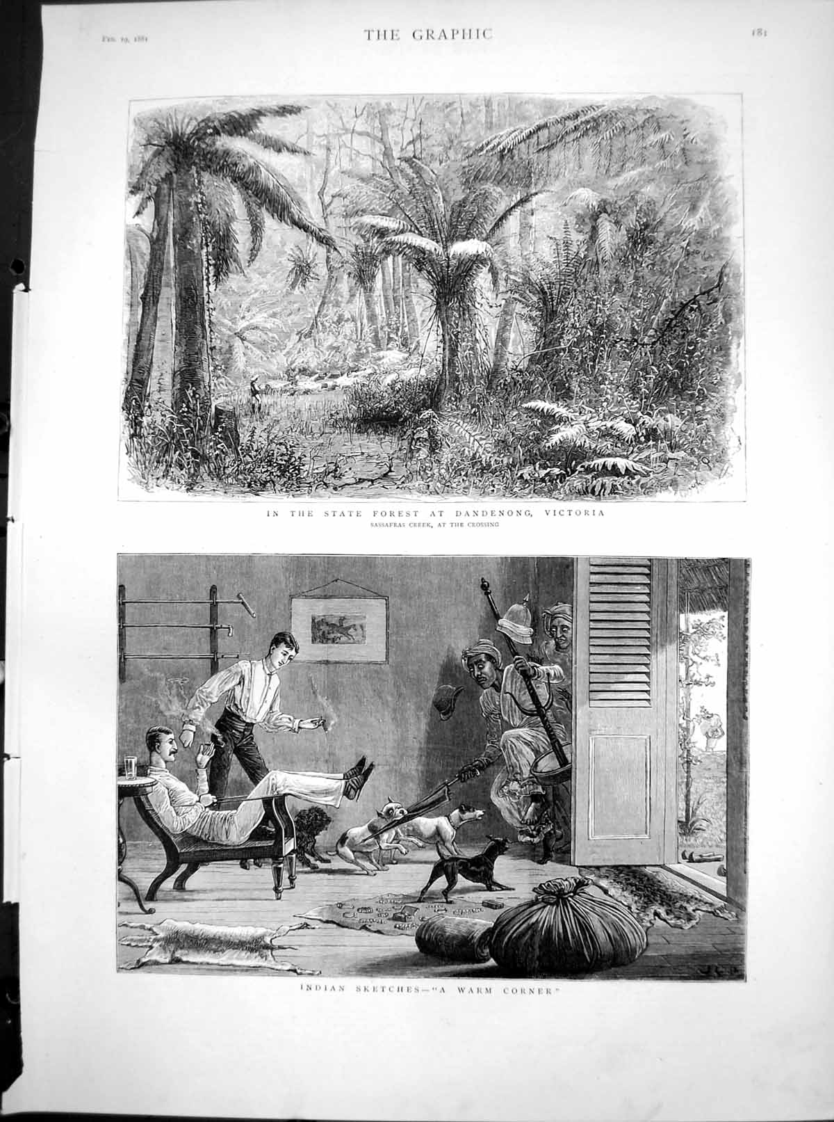Antique Print State Forest Dandenong Victoria Indian Sketch Warm Corner1881